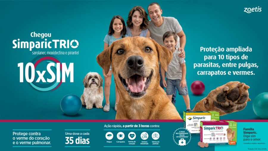 A Zoetis, líder global em saúde animal, anuncia o lançamento de uma nova opção de antiparasitário mensal mastigável no mercado brasileiro: Simparic® Trio...